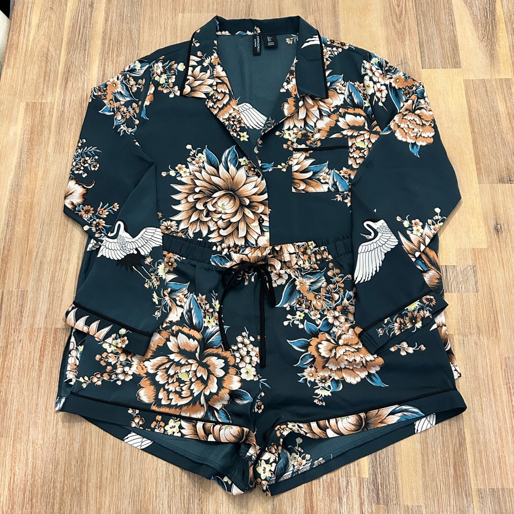 Cynthia Rowley Teal Floral Sleep Set Size L